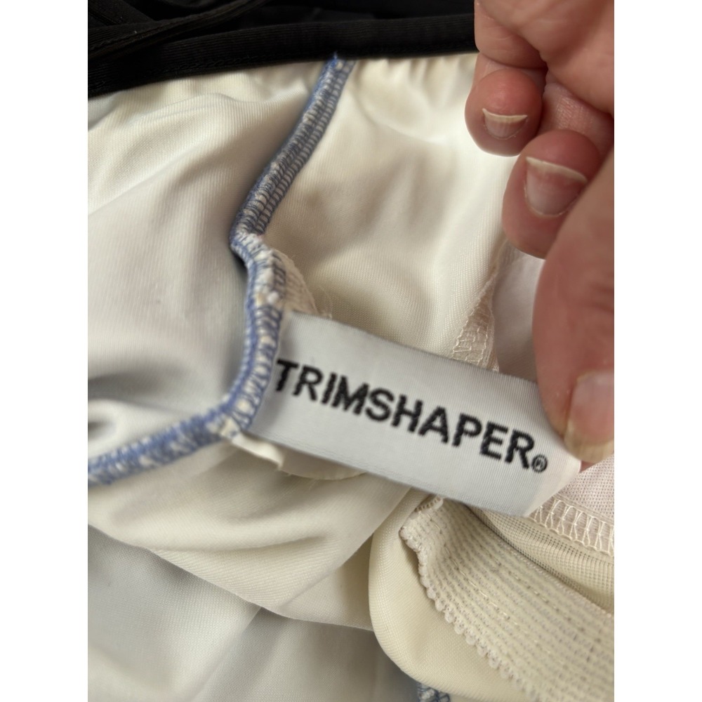 Trimshaper 1Pc Swimsuit Sz 16 Periw/Black Tummy Control Ruched Sides‎ Dbl Strap - Picture 2 of 9